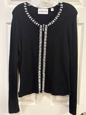 Victor Costa Black Cardigan with Crystal Trim
